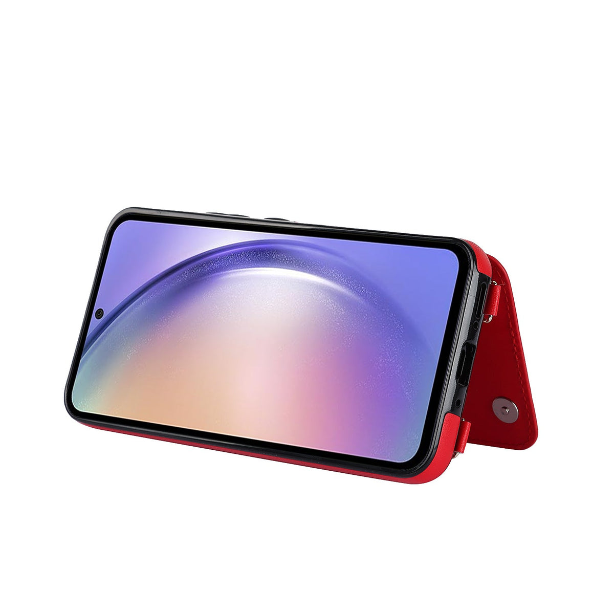 Samsung Galaxy A54 Case - Red - Luxury Back Cover with Phone Strap and Zipper