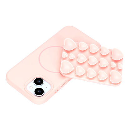 Apple iPhone 15 Hoesje - Licht Roze - Siliconen Back Cover met Afneembare Hartjes Zuignappen