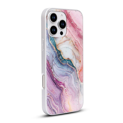 Apple iPhone 16 Pro Hoesje - Roze - Marmer MagSafe Back Cover