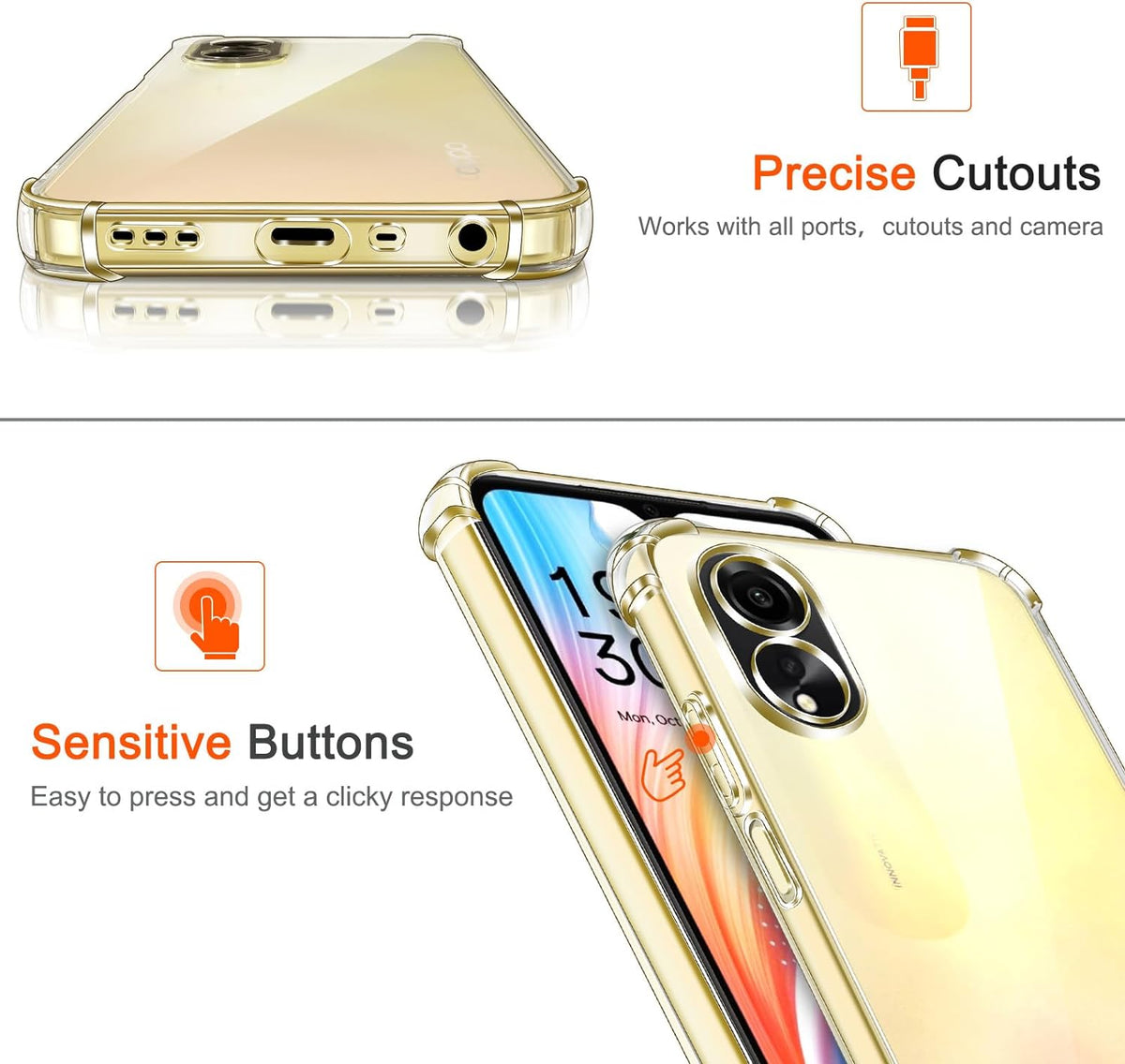 Oppo A18 Case - Clear - Shockproof Hybrid Back Cover