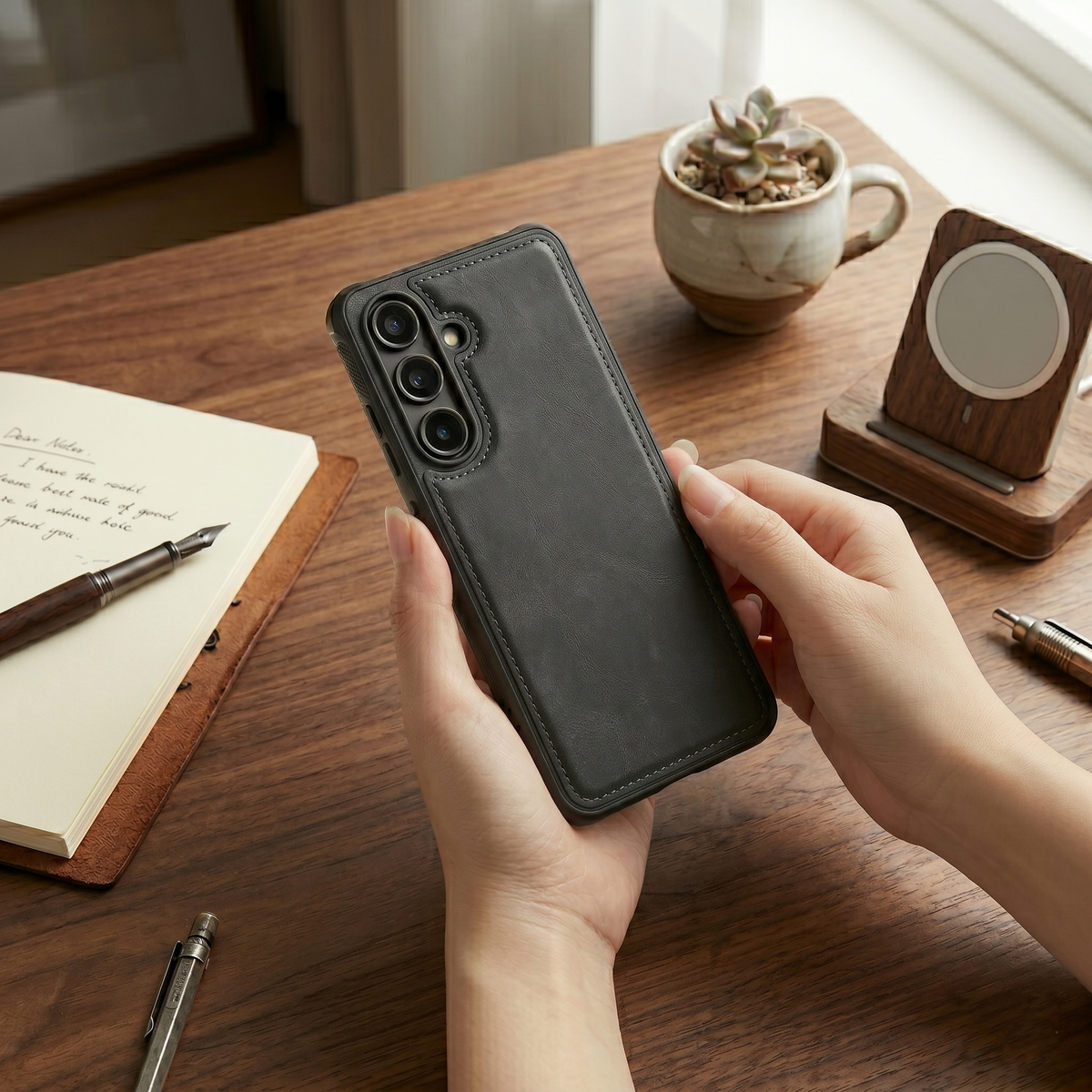 Samsung Galaxy A35 Hoesje - Charcoal Gray - Kunstlederen Back Cover