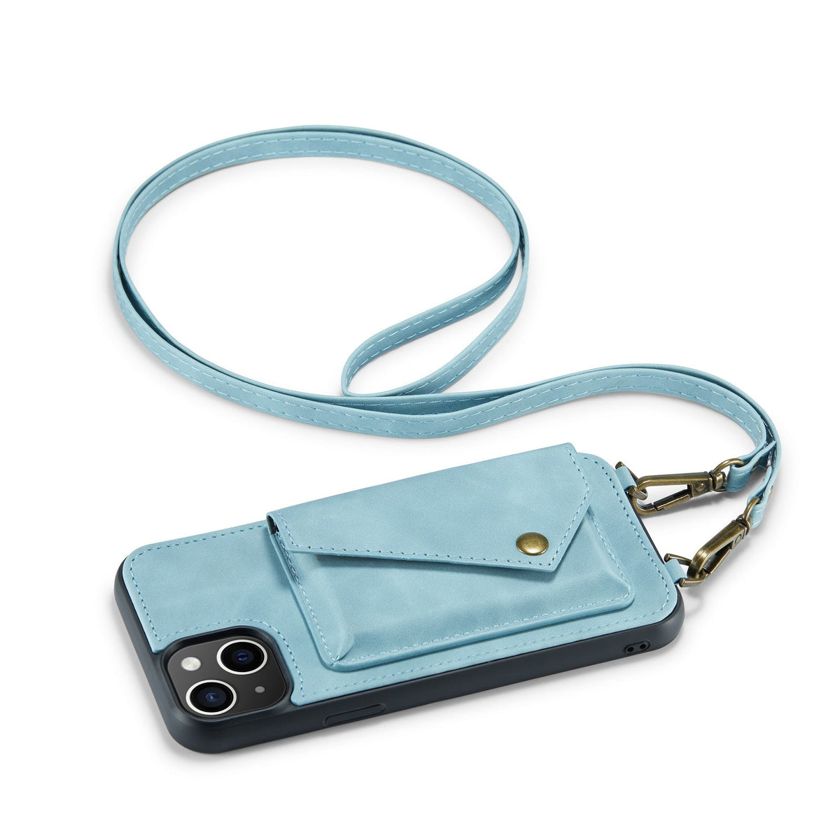Apple iPhone 15 Plus Hülle - Aqua Blue - Luxus-Backcover mit Handykette
