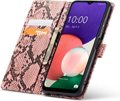 Samsung Galaxy A22 5G Hoesje - Roze - Luxe Slangen Bookcase