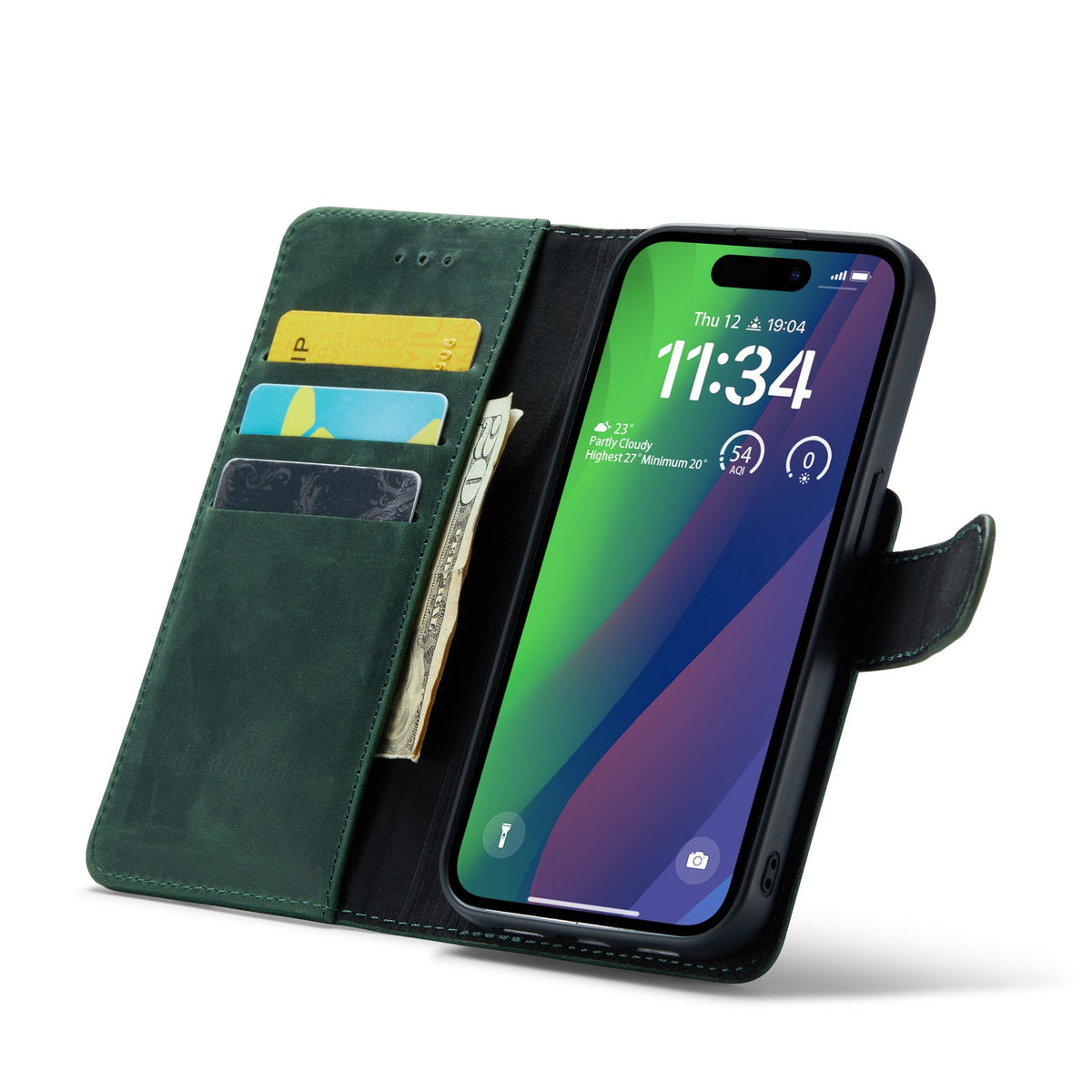 Apple iPhone 15 Plus Hülle - Emerald Green - Echtleder-2-in-1-MagSafe-Klapphülle mit Kartenfach