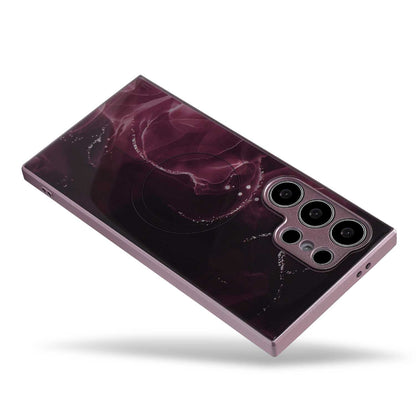 Samsung Galaxy S24 Ultra Hoesje - Rood - Siliconen Marmer MagSafe Back Cover
