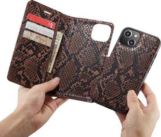 Apple iPhone 13 Case - Brown - 2 in 1 Snake Print Back Cover