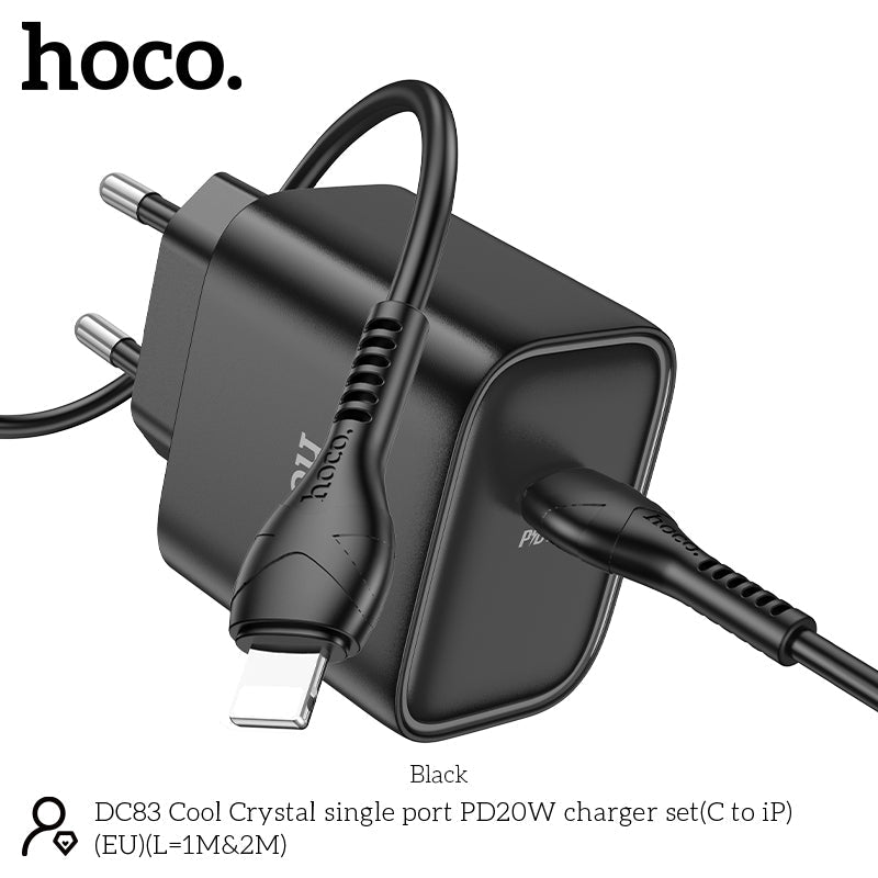 Chargeur rapide Hoco DC83 20W USB-C avec câble Lightning 1 m - Noir