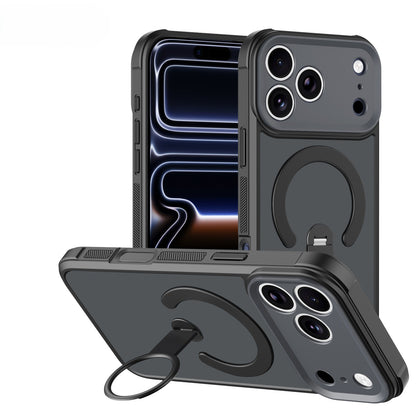 Apple iPhone 18 Pro Hoesje - Zwart - Matte Armor Magnetische Back Cover met Kickstand Ringhouder