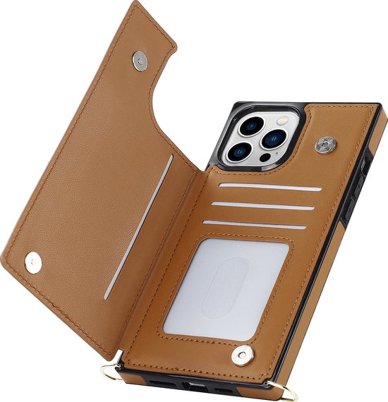 Apple iPhone 15 Pro Max Hoesje - Bruin - Luxe Back Cover met Telefoonkoord en Rits