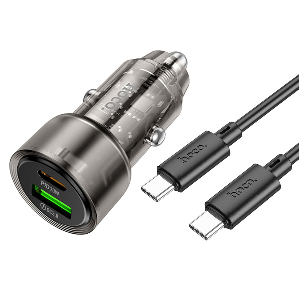 Hoco 38W Car Charger with USB-C Cable 1m - Black