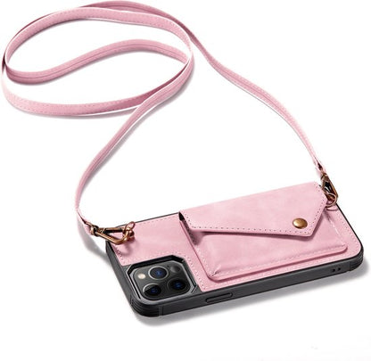 Apple iPhone 12 Pro Max Hoesje - Roze - Luxe Back Cover met Telefoonkoord
