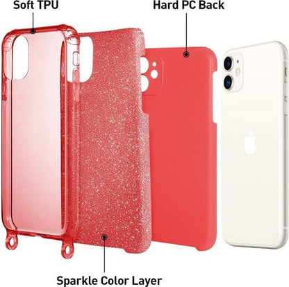 Samsung Galaxy S21 Ultra Hoesje - Rood - Glitter Back Cover met Telefoonkoord