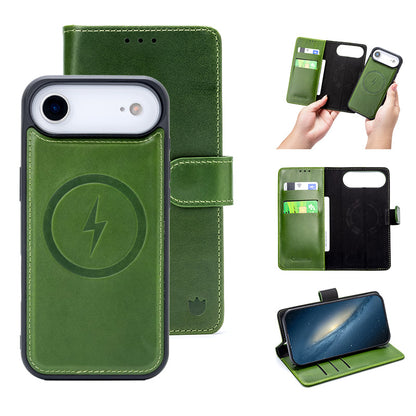 Apple iPhone Air Hoesje - Olive Green - Echt Leren MagSafe Bookcase