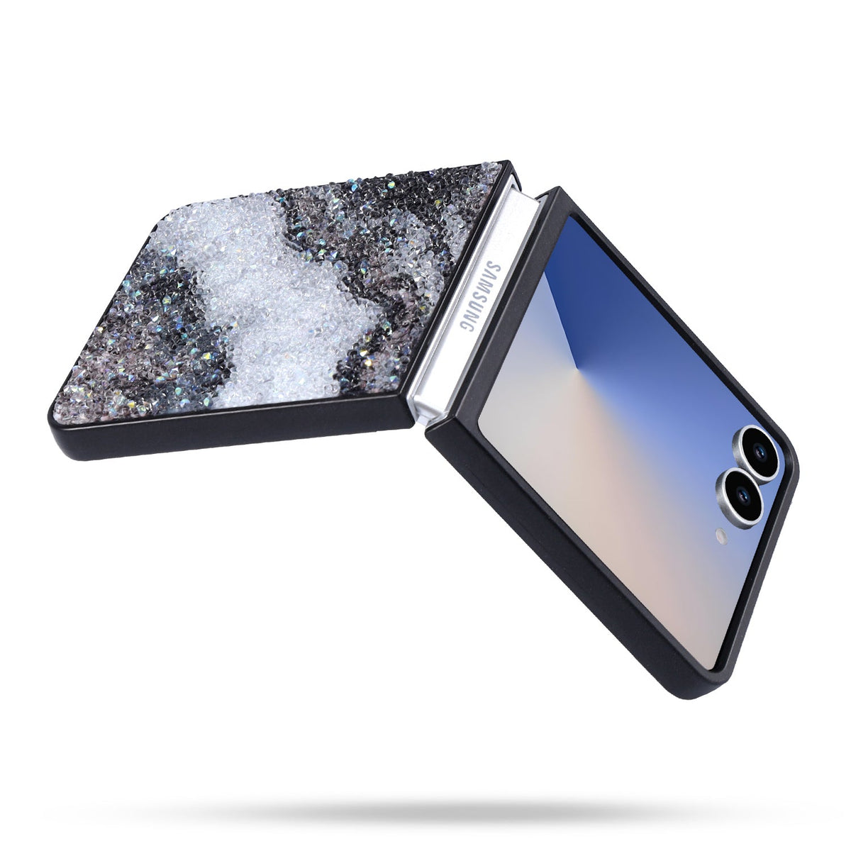 Samsung Galaxy Z Flip 7 Hoesje - Zwart - Diamant Marmer Glitter Back Cover