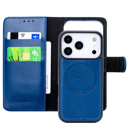 Apple iPhone 18 Pro Max Hoesje - Navy Blue - Echt Leren 2 in 1 MagSafe Bookcase