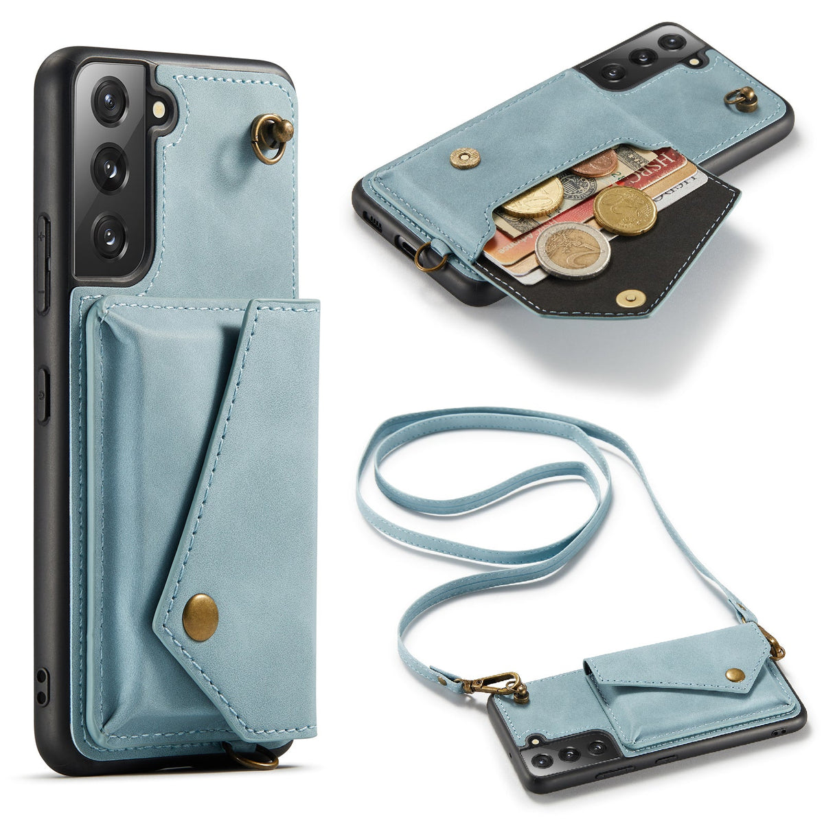 Samsung Galaxy S22 Plus Hoesje - Aqua Blue - Luxe Back Cover met Telefoonkoord