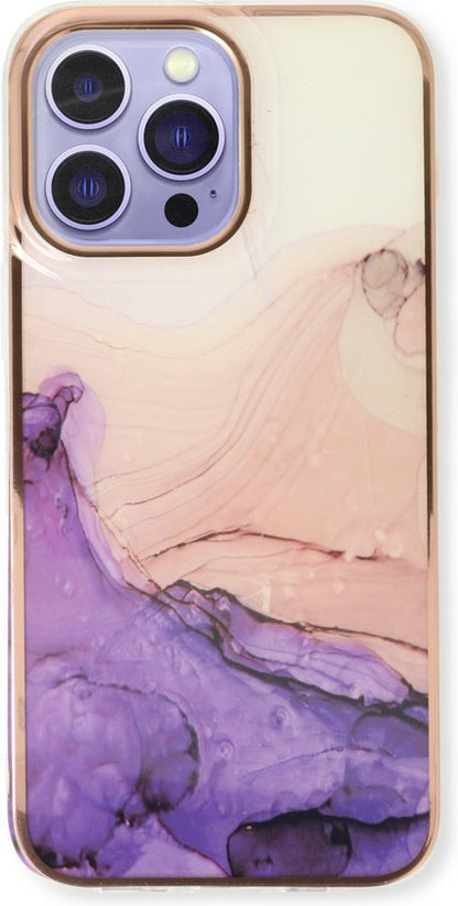 Apple iPhone 13 Pro Hoesje - Paars - Siliconen Marmer Back Cover