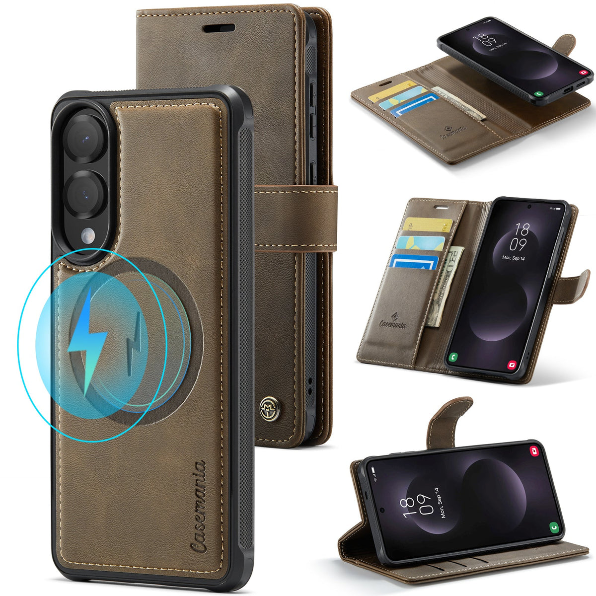 Samsung Galaxy S25 Edge Hoesje - Mahogany Brown - Luxe 2 in 1 MagSafe Bookcase