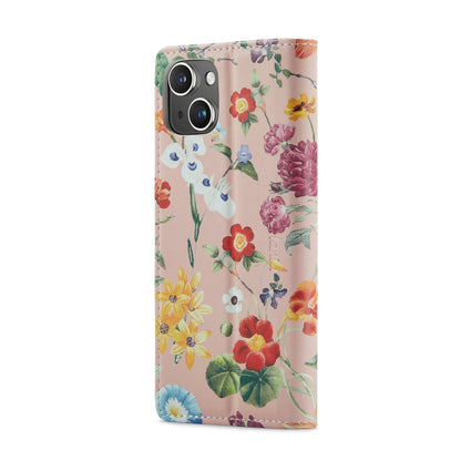 iPhone 14 Plus Hoesje - Bloemen Print - Bookcase met Print