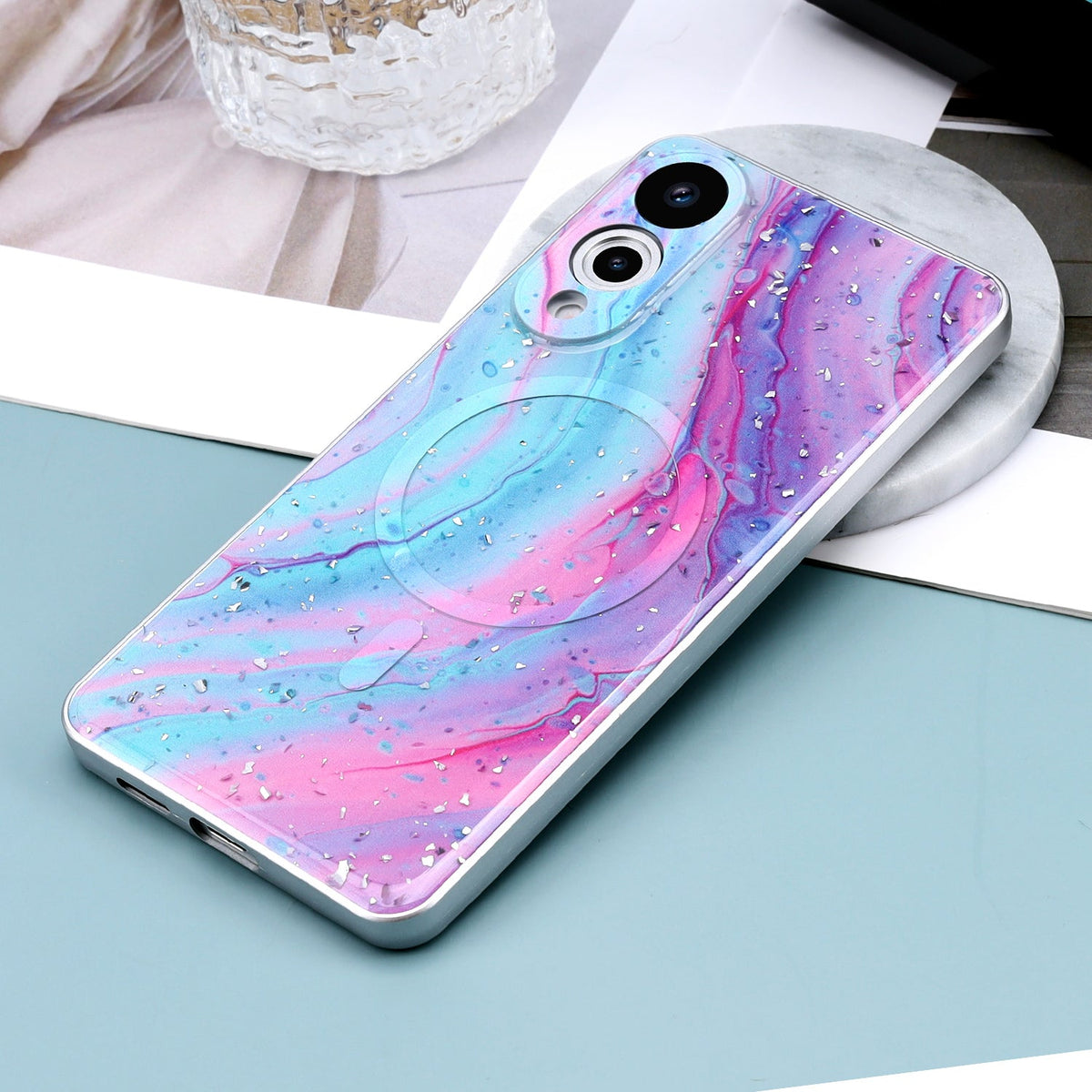 Samsung Galaxy S25 Edge Hülle - Unicorn - Marmor-Glitzer-MagSafe-Backcover