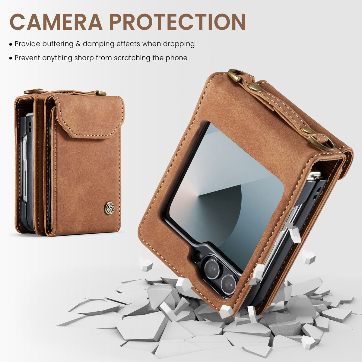 Samsung Galaxy Z Flip 7 FE Case - Sienna Brown - Wallet Case with Phone Strap