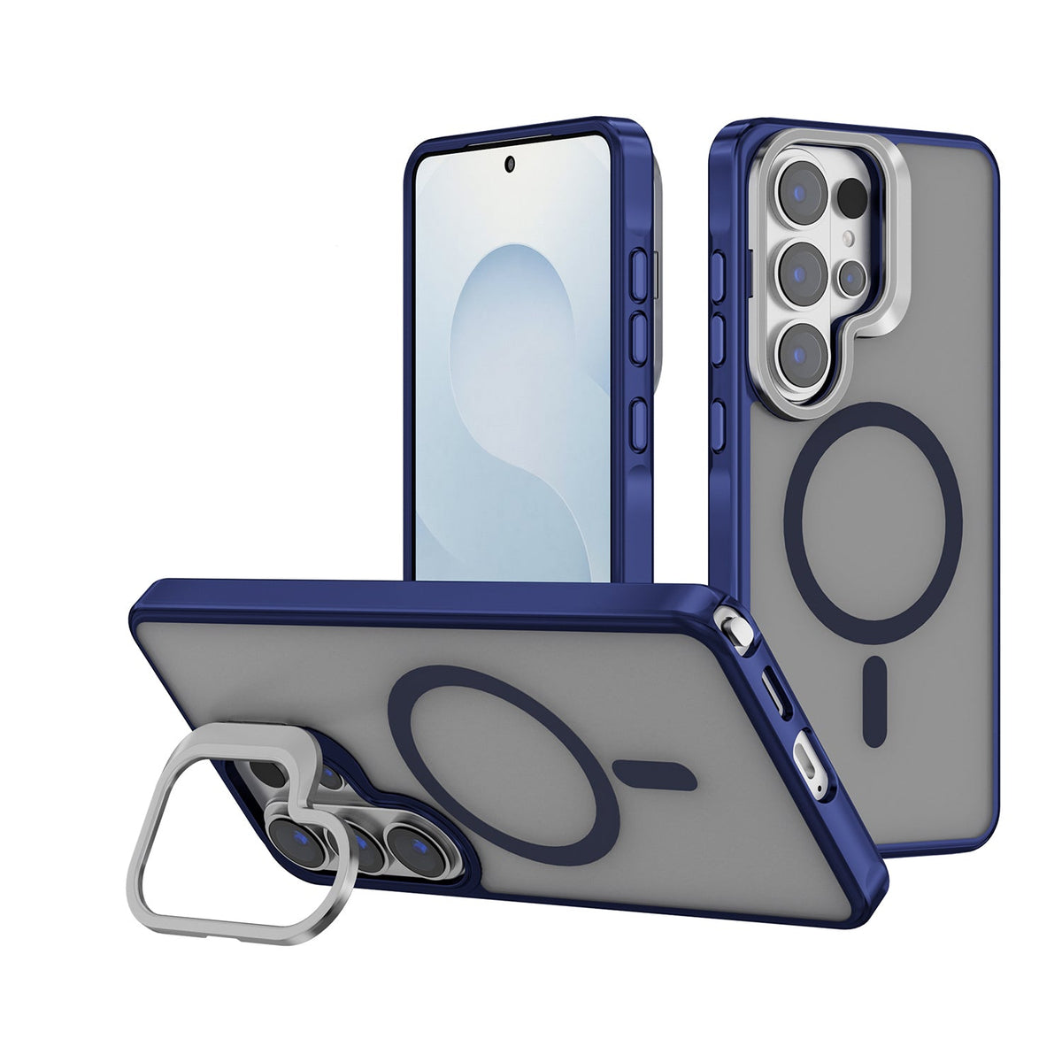 Samsung Galaxy S26 Ultra Hoesje - Donker Blauw - Bumper Matte MagSafe Back Cover met Camera Kickstand