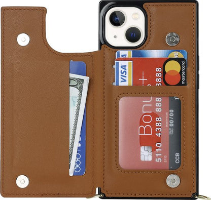 Apple iPhone 14 Plus Hoesje - Bruin - Luxe Back Cover met Telefoonkoord en Rits