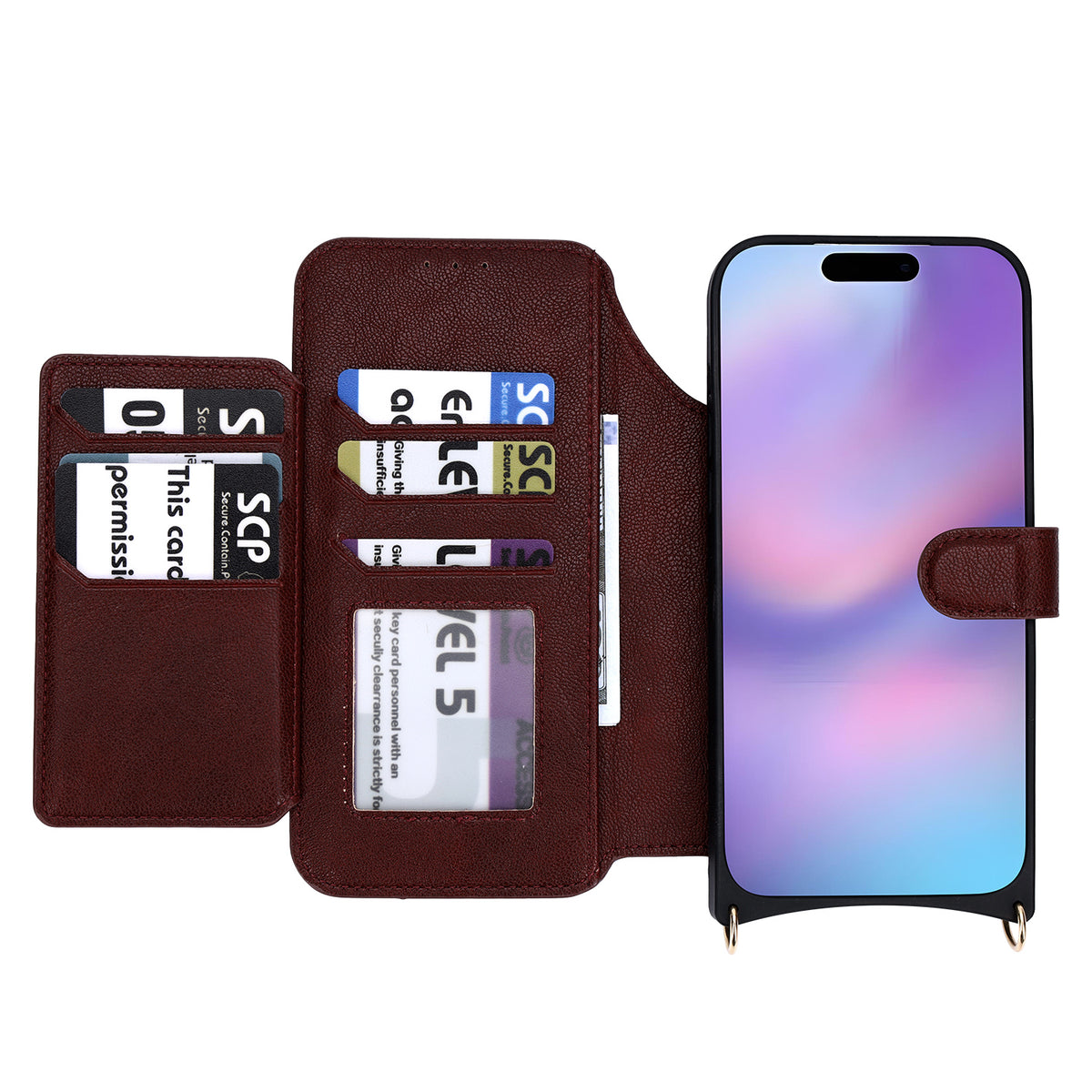 Apple iPhone 17 Pro Max Hoesje - Burgundy Red - 'Amsterdam' Magnetische Wallet Case met Pasjeshouders en