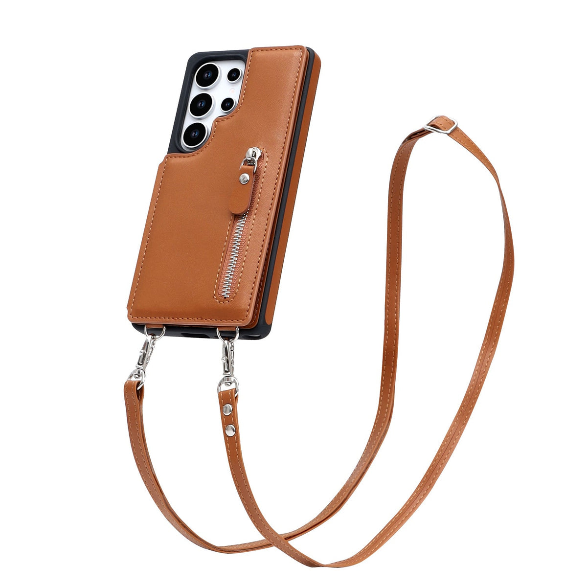 Samsung Galaxy S25 Ultra Hoesje - Bruin - Luxe Back Cover met Telefoonkoord en Rits