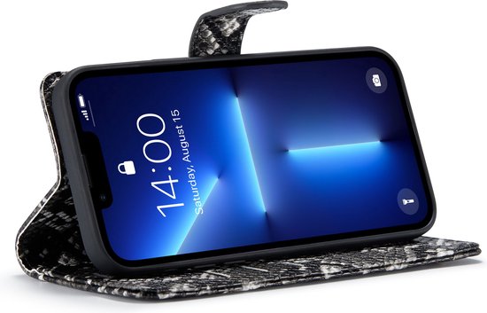 Apple iPhone 13 Pro Hoesje - Zwart - Luxe Slangen Bookcase
