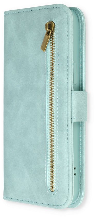 Samsung Galaxy S23 Ultra Hoesje - Aqua Blue - Luxe Bookcase met Rits