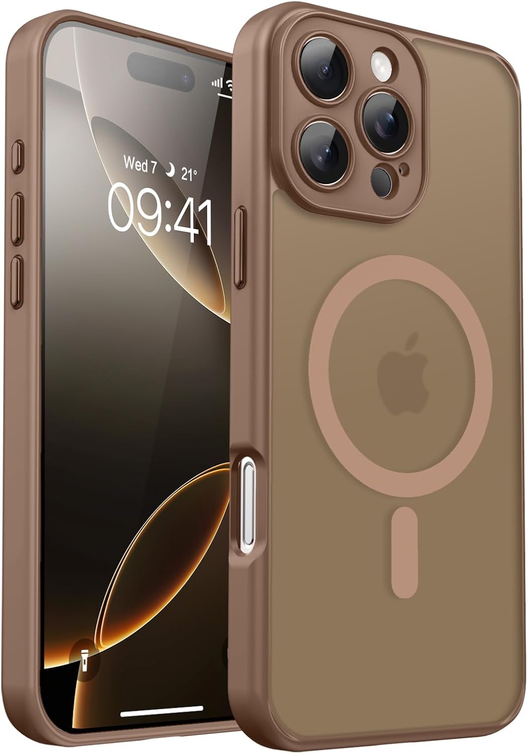 Apple iPhone 15 Pro Max Case - Brown - Matte Armour MagSafe Back Cover with Camera Protection