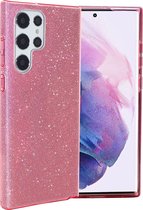 Samsung Galaxy S22 Ultra Hoesje - Roze - Glitter Back Cover
