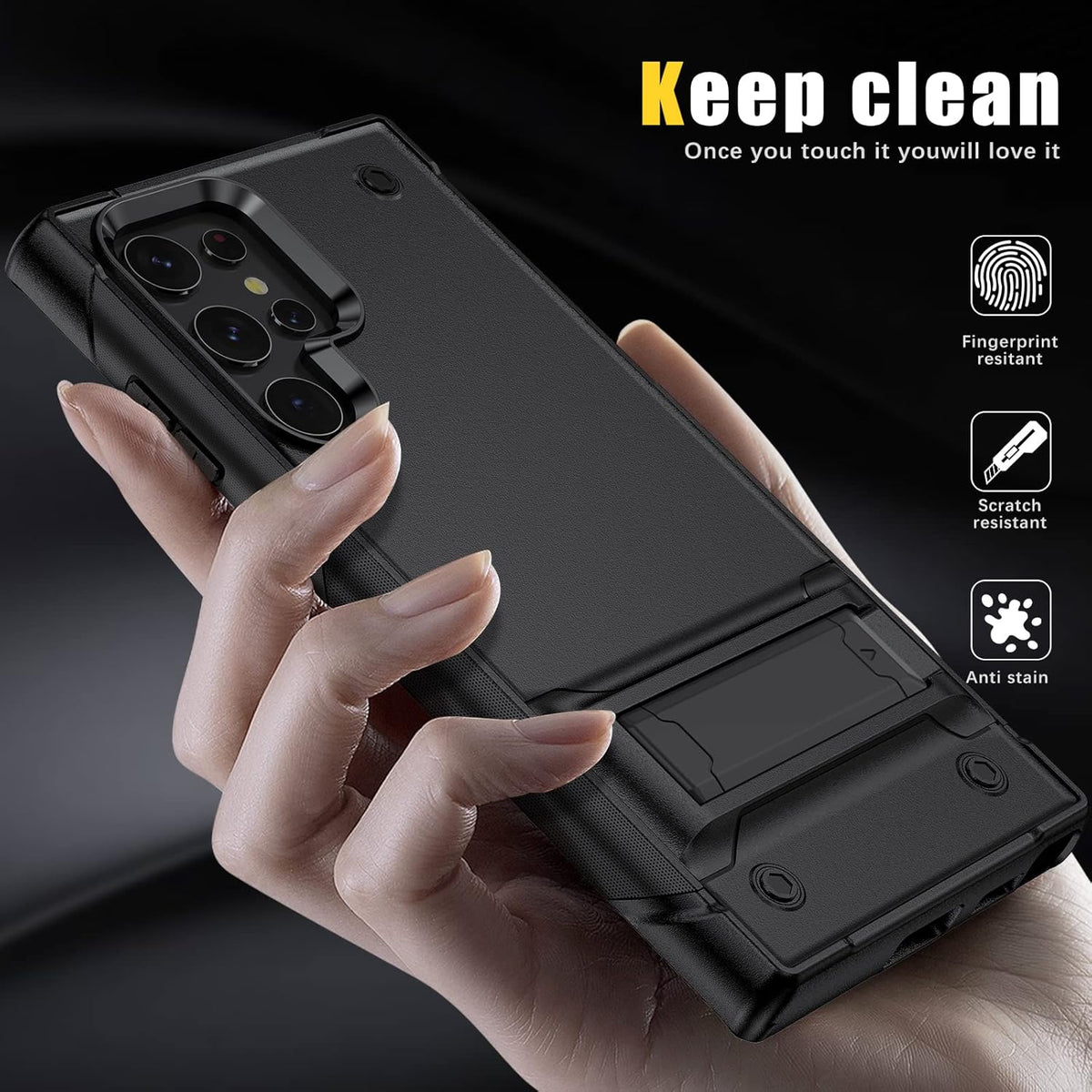 Samsung Galaxy S25 Ultra Case - Black - Heavy Duty Armor Kickstand Back Cover
