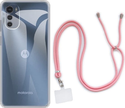 Motorola Moto E32 Hoesje - Licht Roze - Siliconen Back Cover met Telefoonkoord