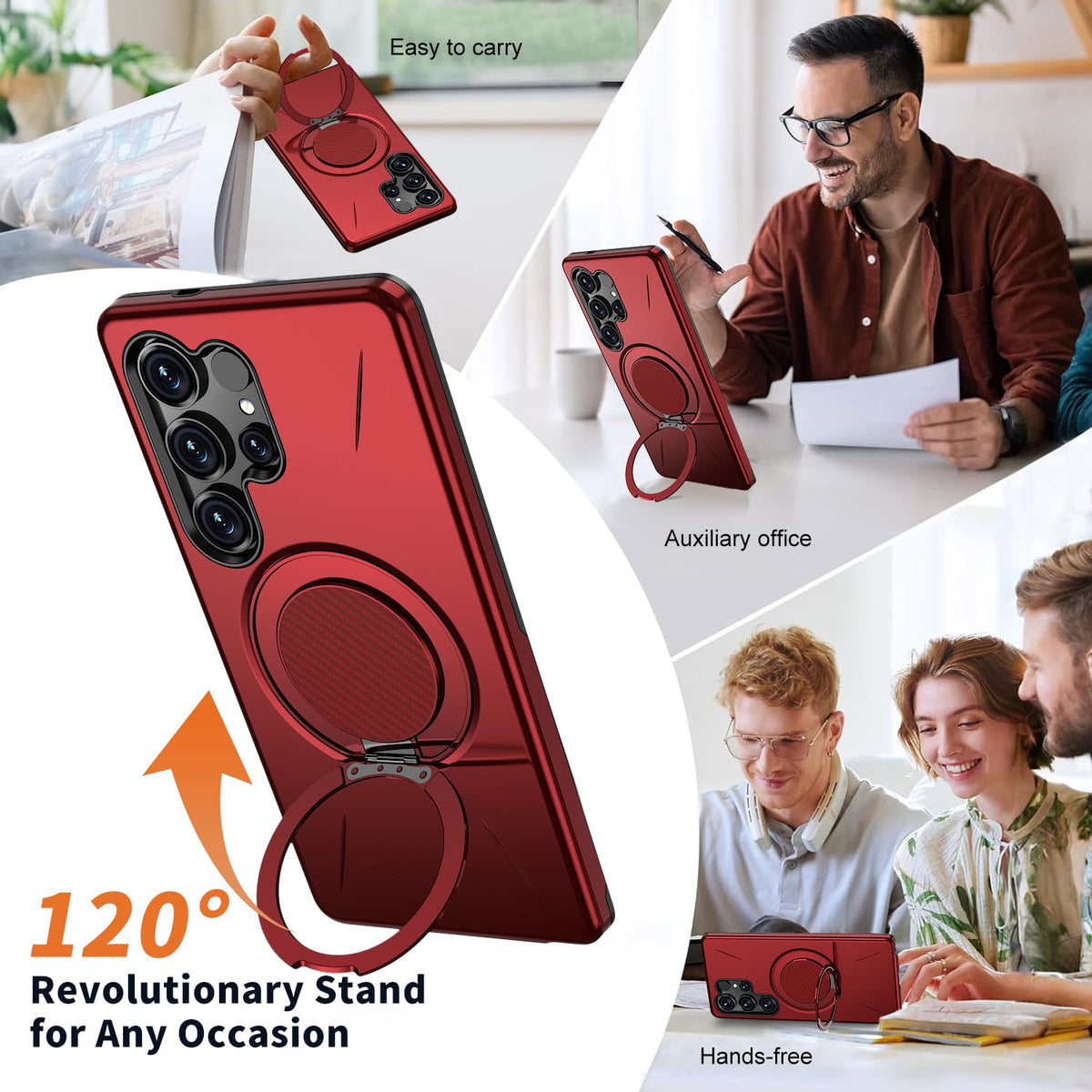 Samsung Galaxy S26 Ultra Hoesje - Rood - Siliconen Ring Kickstand Back Cover