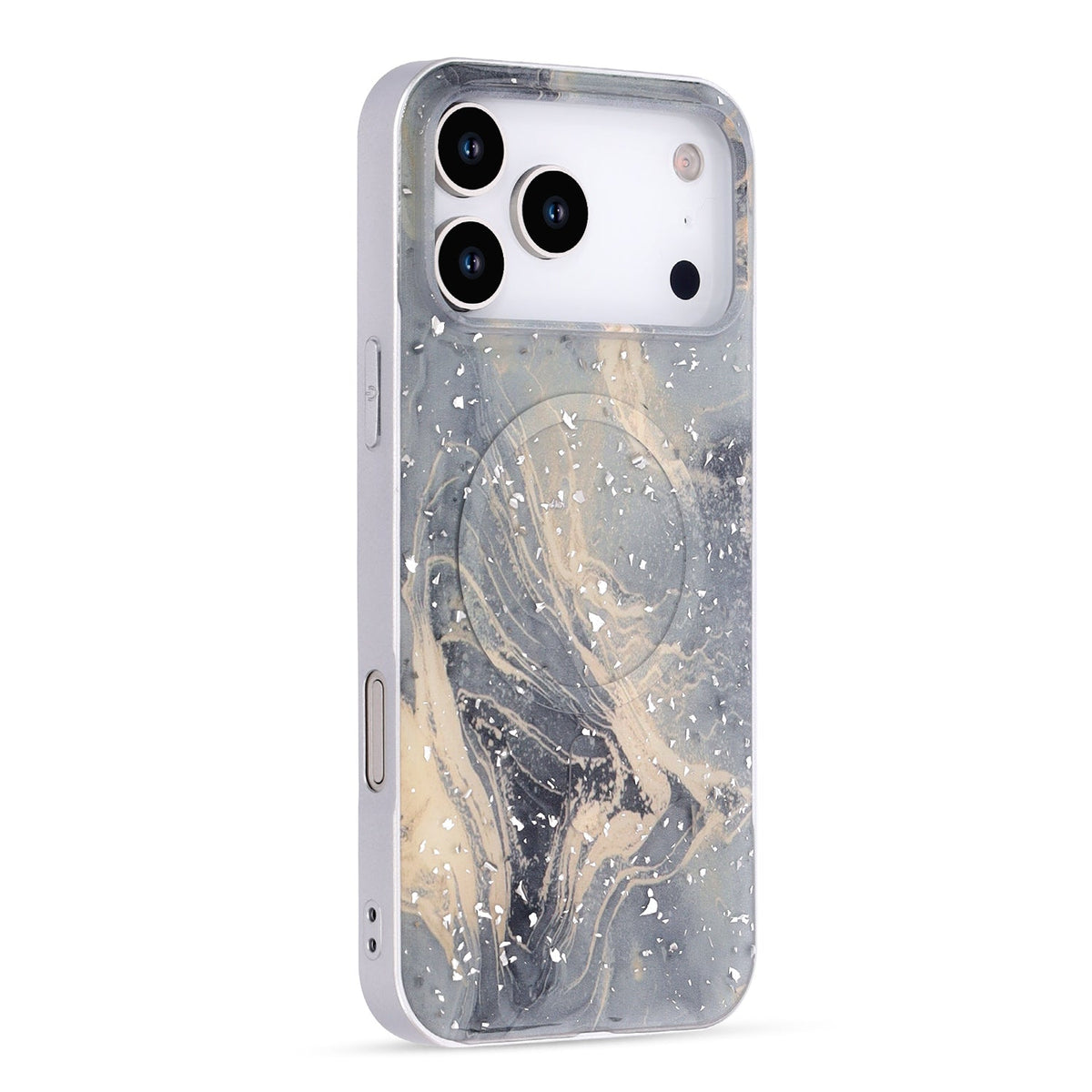 Apple iPhone 18 Pro Max Hoesje - Grijs - Marmer Glitter MagSafe Back Cover