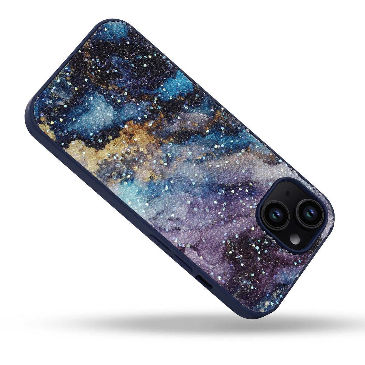 Apple iPhone 12 Hoesje - Blauw - Diamant Marmer Glitter Back Cover