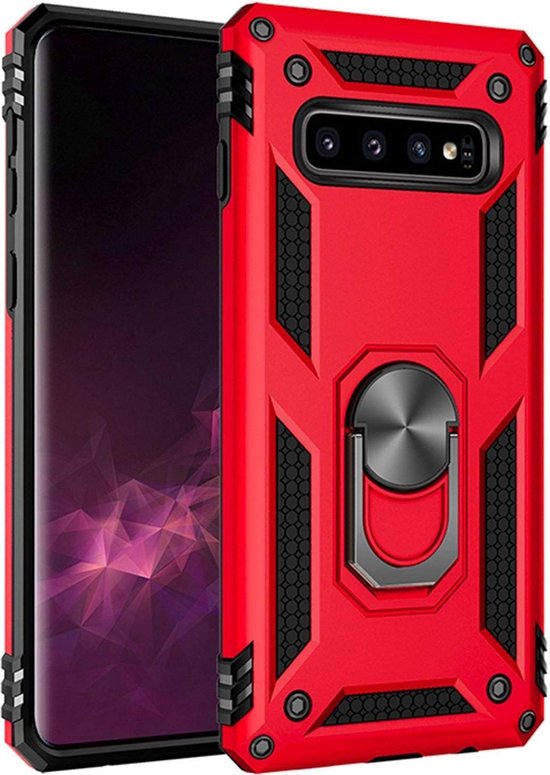 Samsung Galaxy S10+ Hoesje - Rood - Armor Kickstand Back Cover