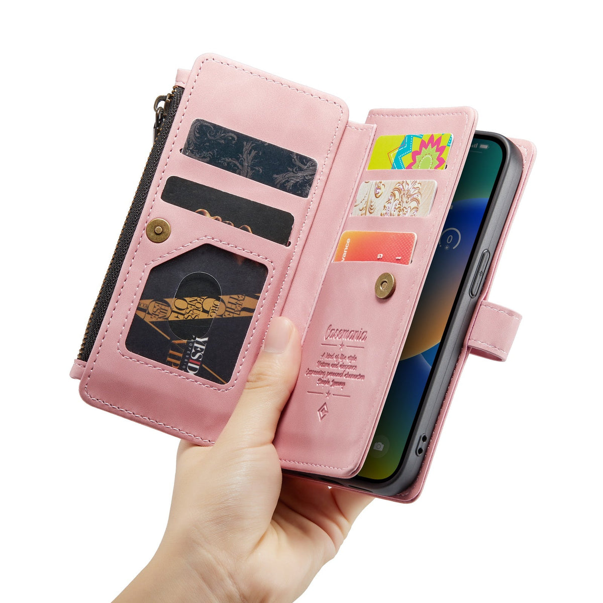 Apple iPhone 7 Hülle - Pale Pink - Luxus-Klapphülle mit Kartenfach und Reißverschluss