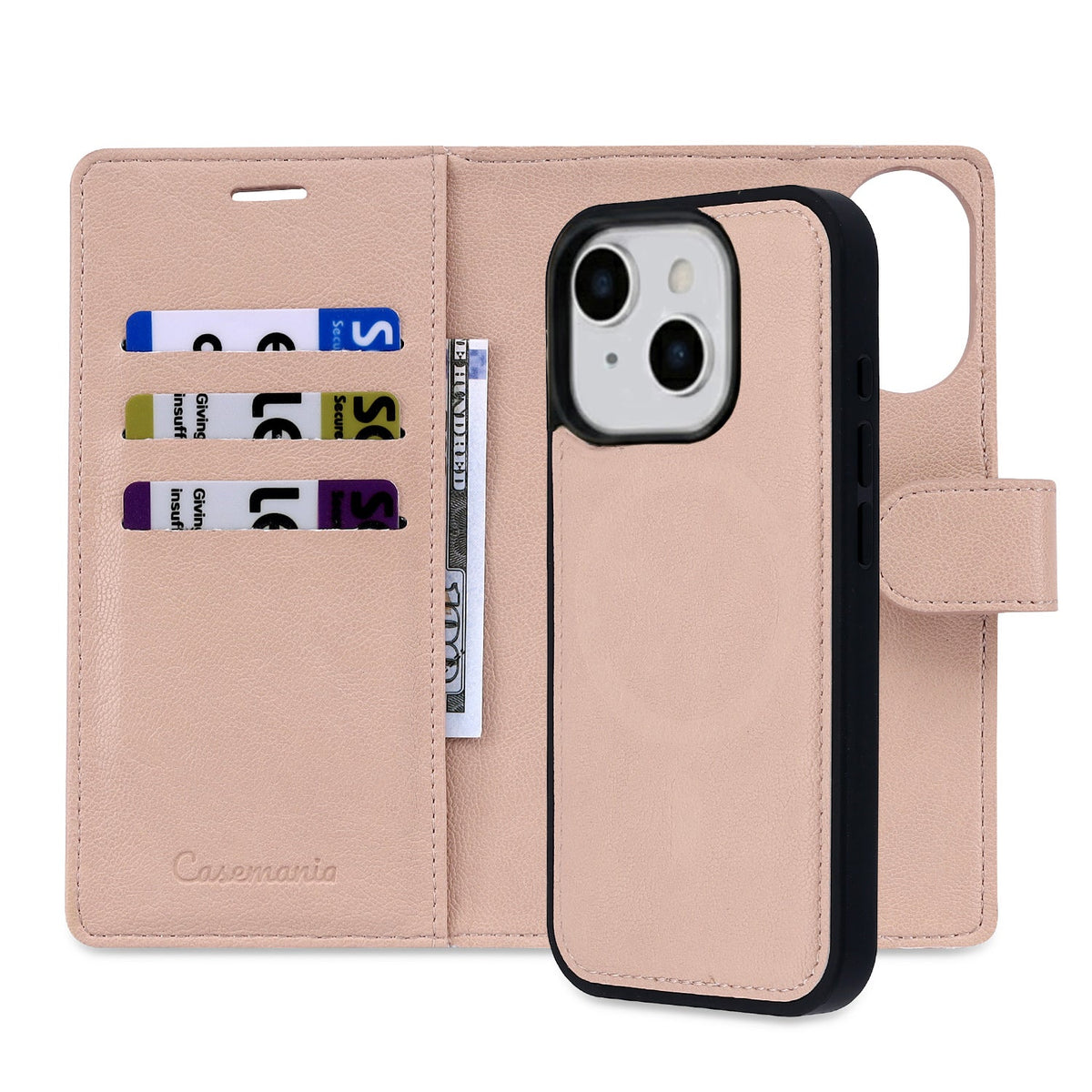 iPhone 15 Hoesje - Pale Pink - 2 in 1 Leather-look Bookcase