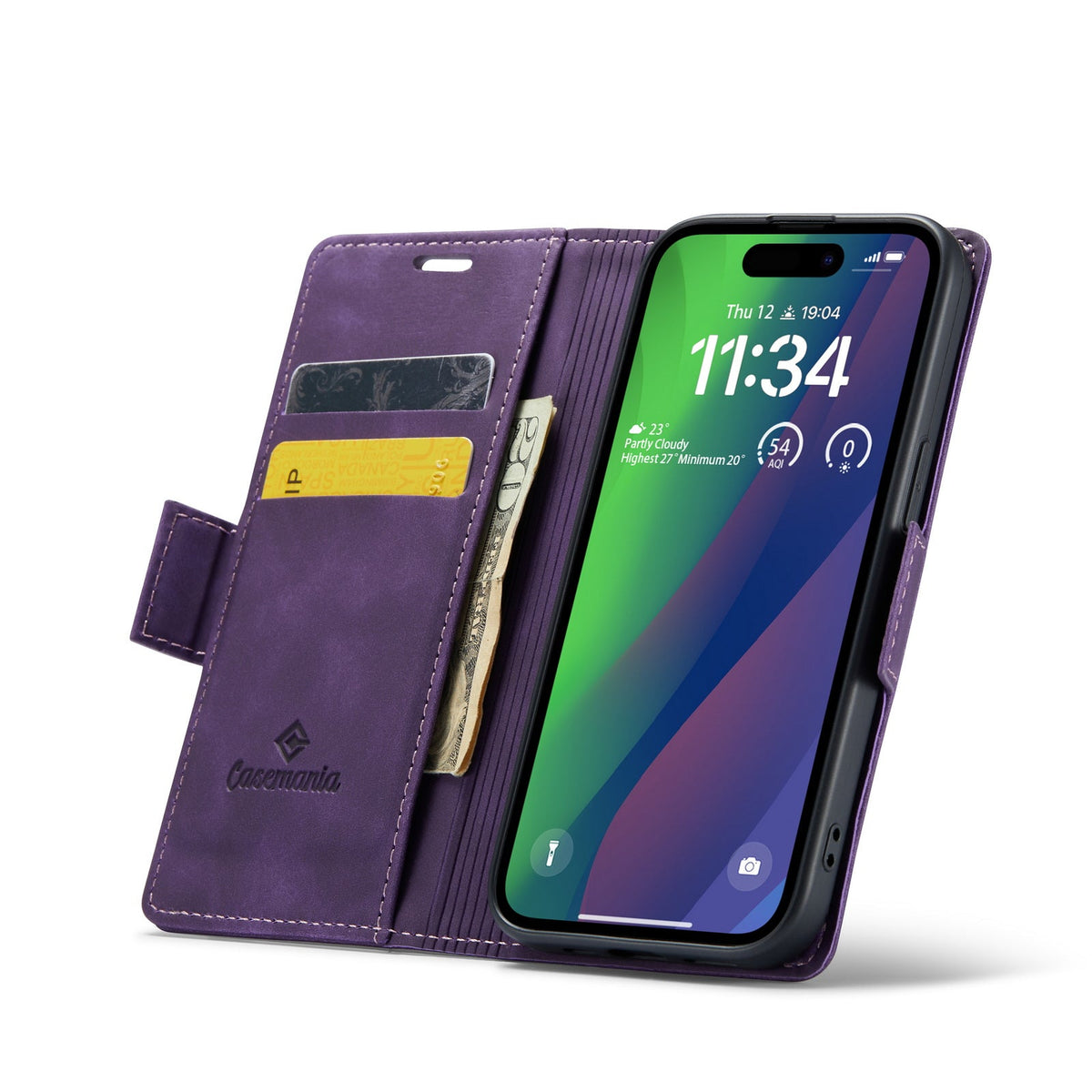 Apple iPhone 15 Plus Hülle - Dark Purple - Portemonnaie-MagSafe-Klapphülle mit Kartenfach