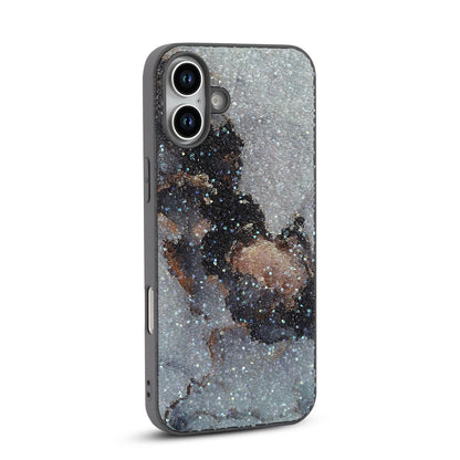 Apple iPhone 16 Hoesje - Grijs - Diamant Marmer Glitter Back Cover