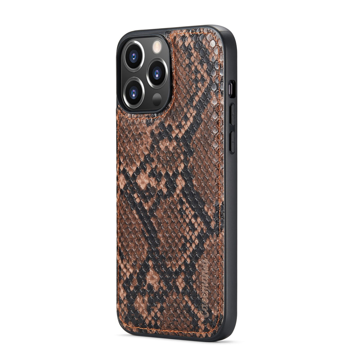 Apple iPhone 13 Pro Max Hülle - Braun - Extra Robuste Luxus Schlangenprint Klapphülle mit Kartenfach und Reißverschluss