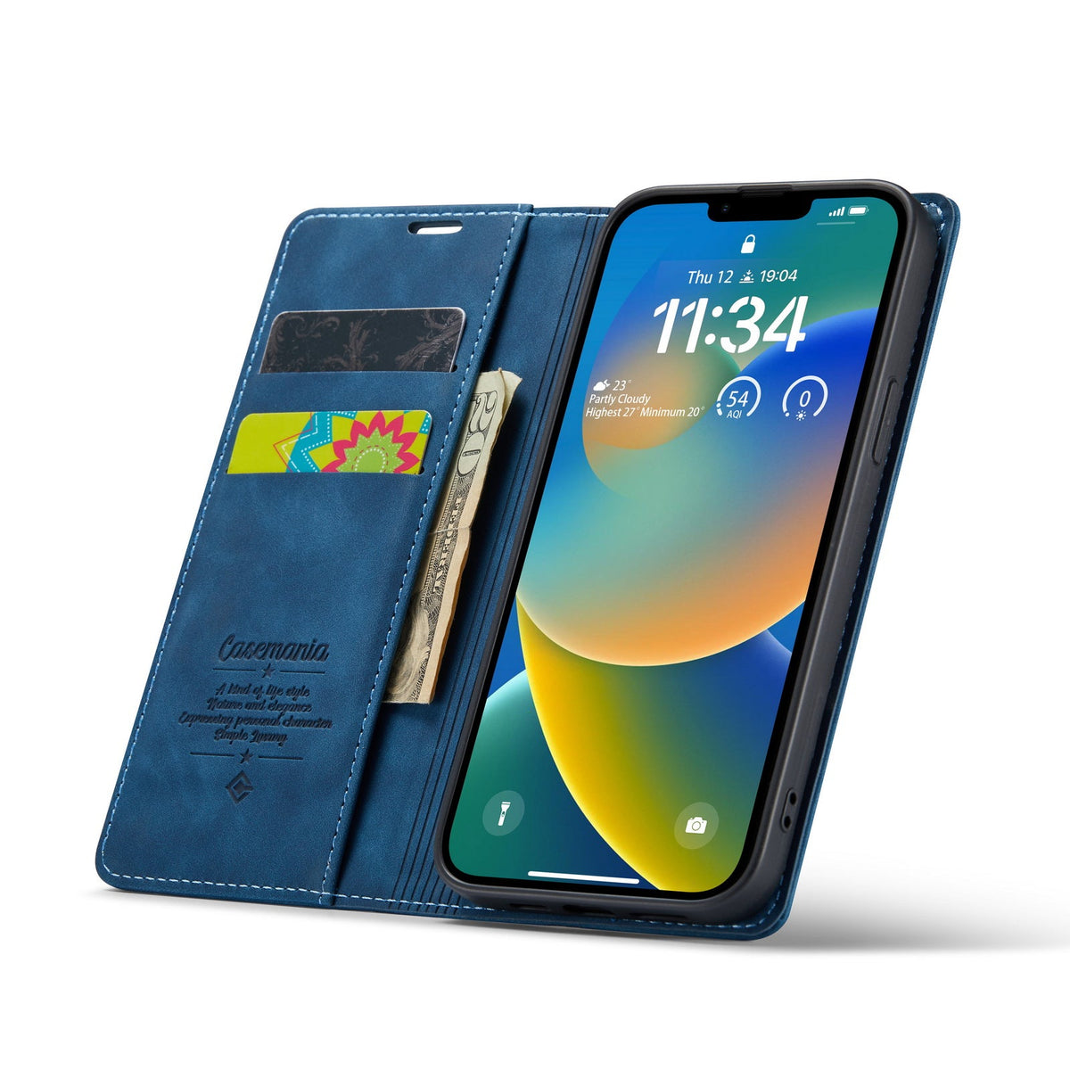 iPhone 15 Hoesje - Navy Blue - Dunne Bookcase