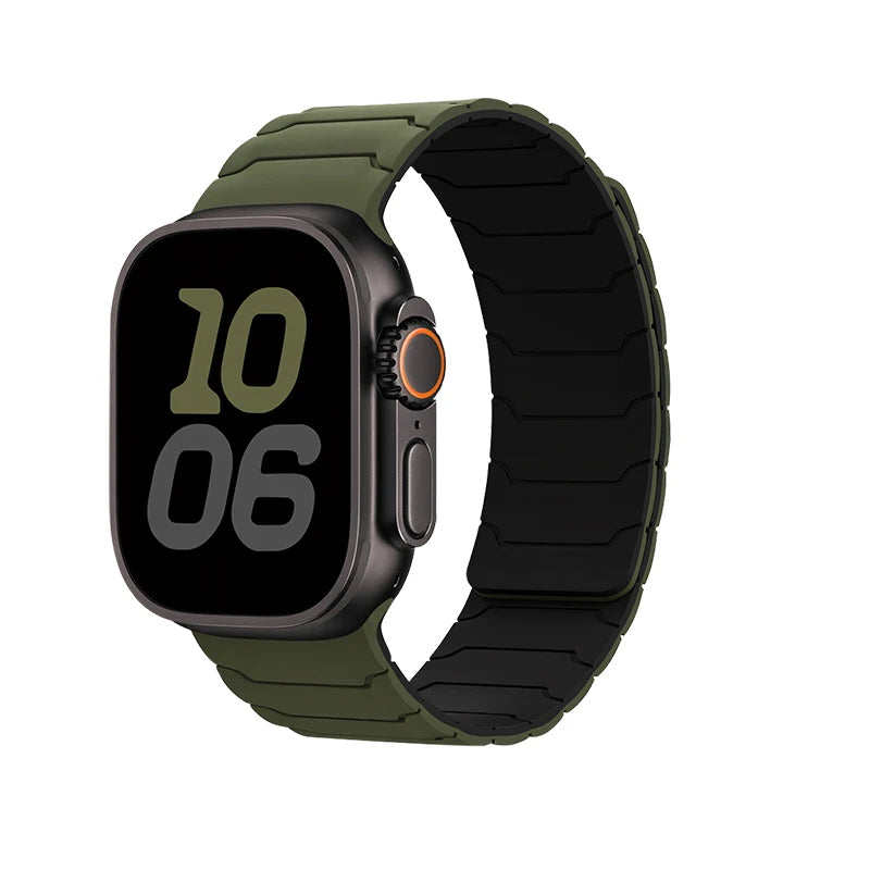 Apple Watch Bandje 38/40/41/42 mm - Hoco Magnetisch Siliconen - Forest Green met Zwart
