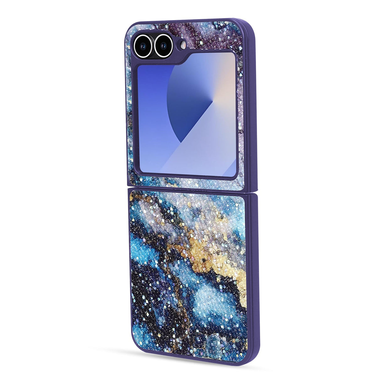 Coque Samsung Galaxy Z Flip 6 - Marbre Bleu - Étui arrière à paillettes effet marbre diamant