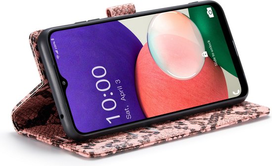 Samsung Galaxy A22 5G Hoesje - Roze - Luxe Slangen Bookcase
