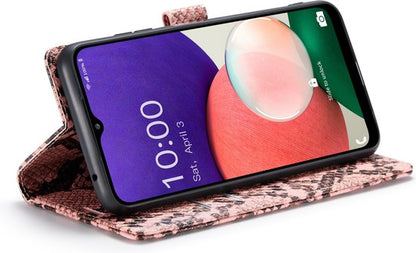 Samsung Galaxy A22 5G Hoesje - Roze - Luxe Slangen Bookcase