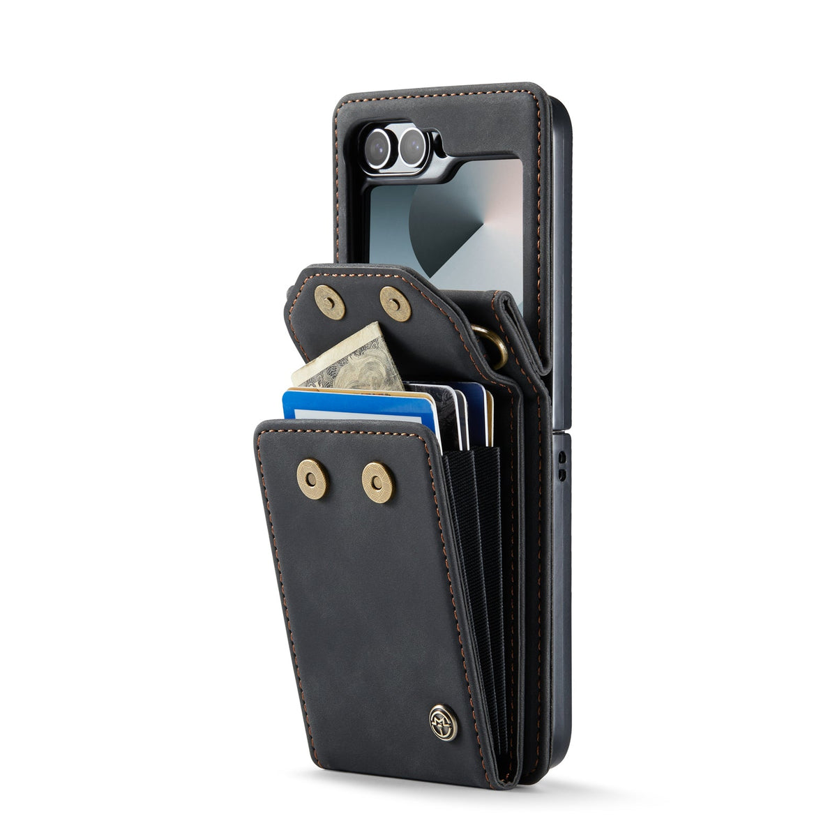 Samsung Galaxy Z Flip 6 Case - Charcoal Gray - Wallet Case with Phone Strap